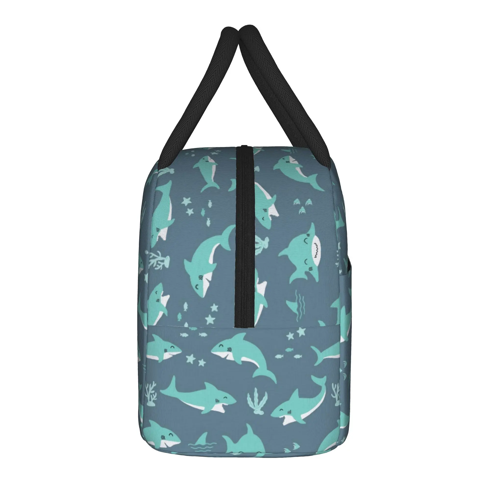 Happy Shark Cartoon Insulated Lunch Bag Cooler Bag Reusable,Lunch Container  Large Tote Lunch Box for Men Women Work  Picnic