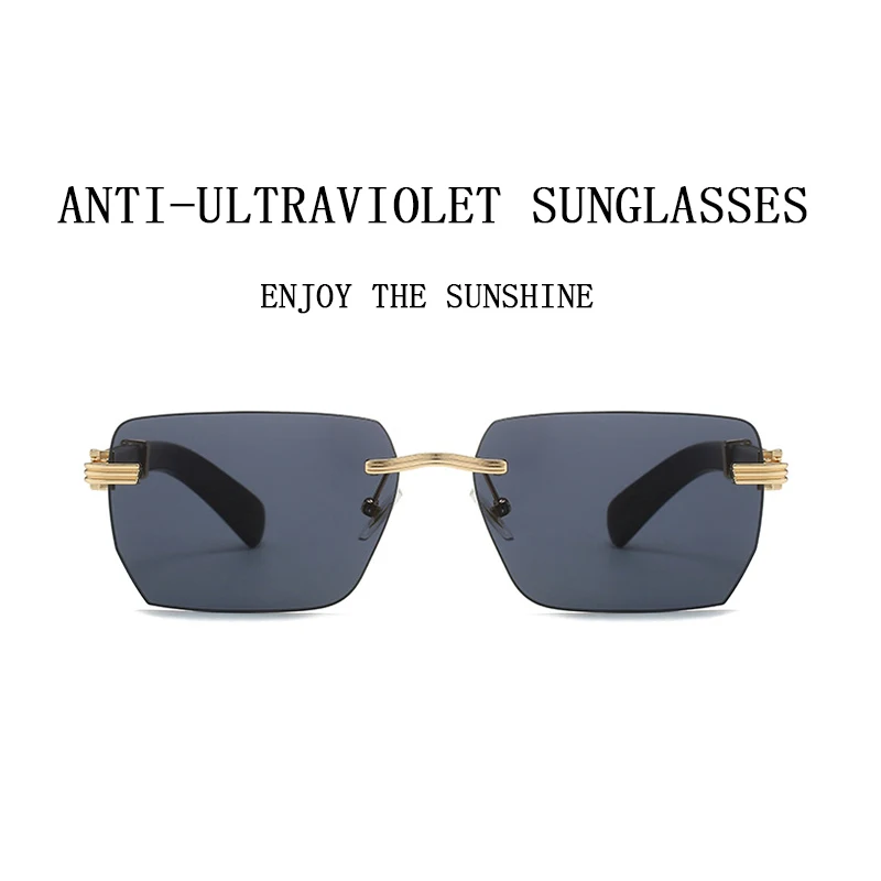 New Fashion Sunglasses Women Trendy Wooden Vintage Square Sunglasses For Men Rimless Sun Glasses Luxe Gafas De Sol Hombre Lentes