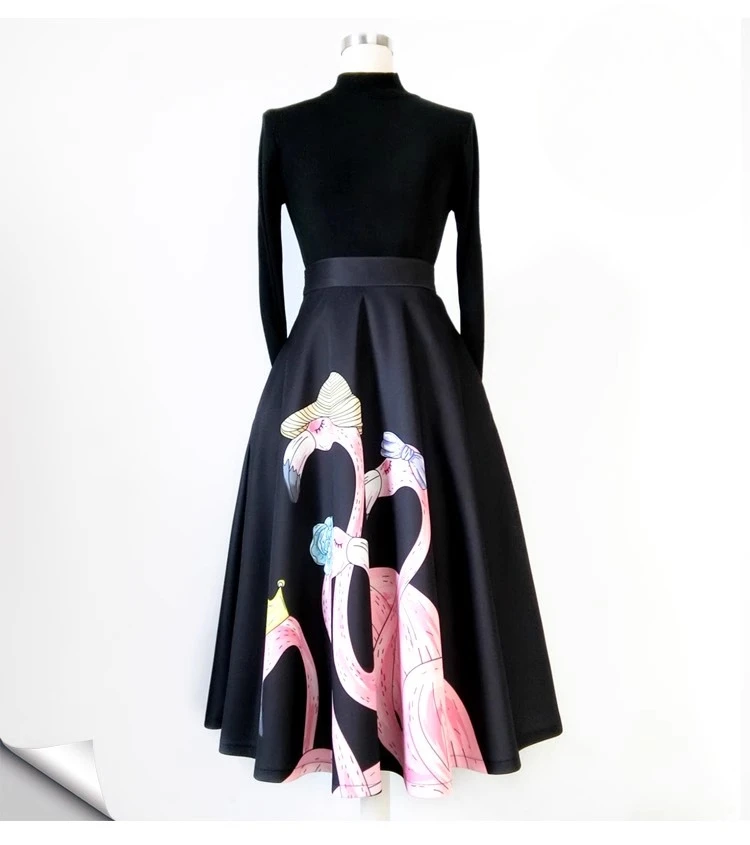 Nowa damska spódnica na wiosnę i jesień, modna spódnica do pracy z wysokim stanem, czarna, z nadrukiem, duża spódnica.