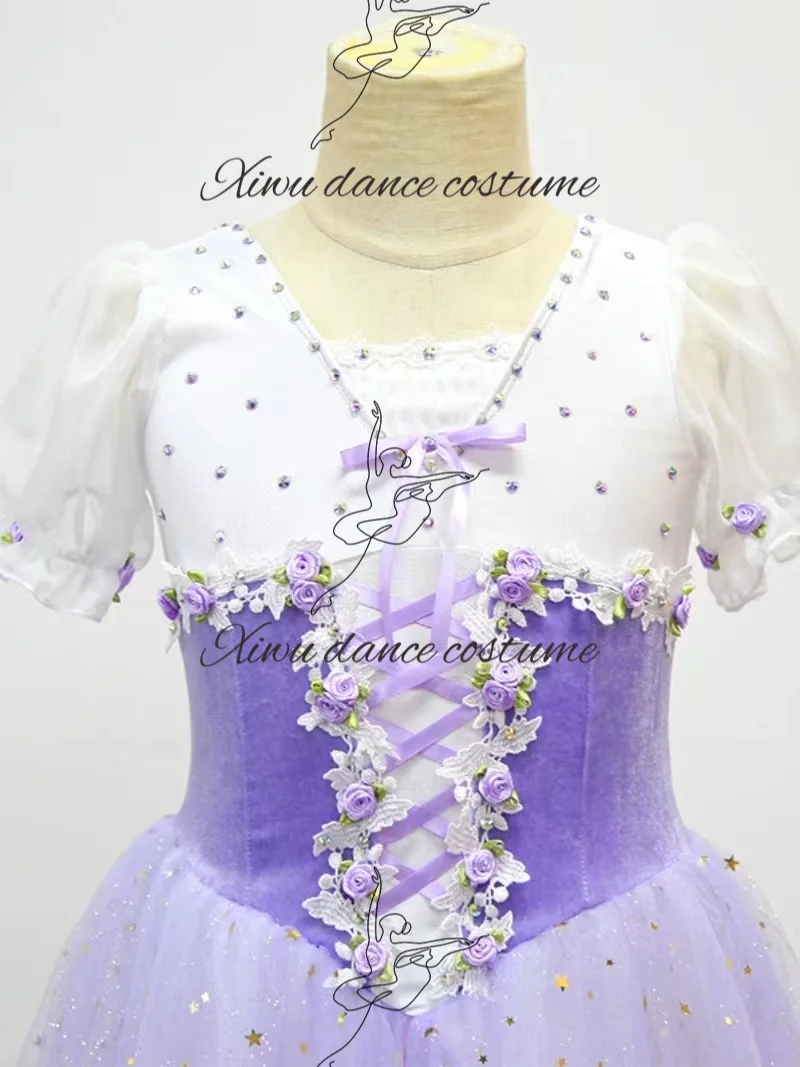 Fashion Custom Size Kids Girls Women Adults Peasant Gilsay Ballet Dance Performance Wear Costumes Long Lilac Romantic Tutu Dress