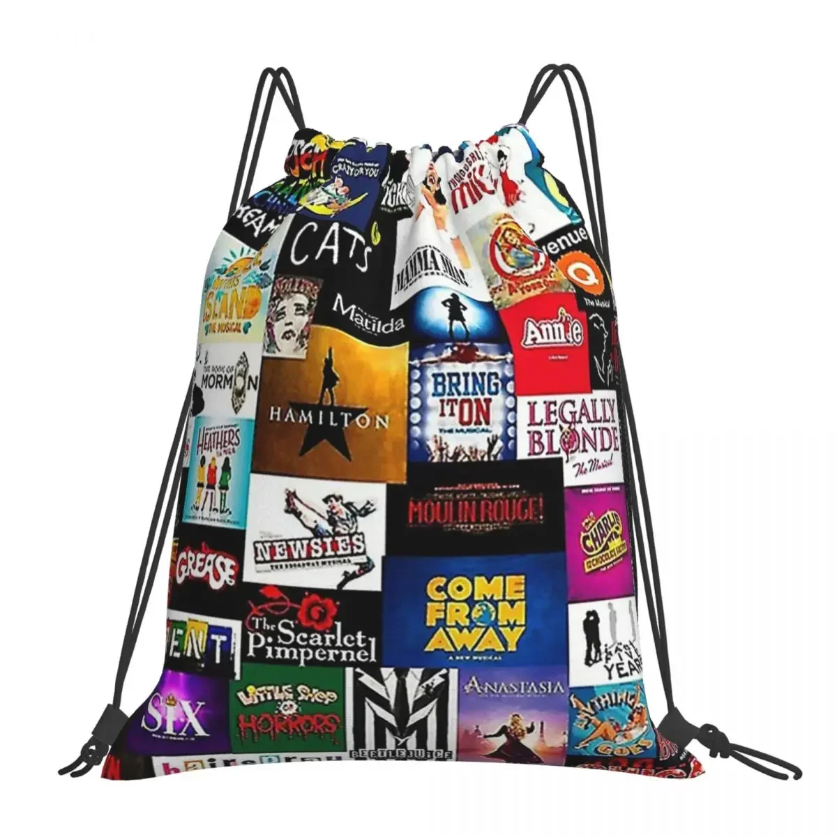 

Broadway Show Logo Collage Backpacks Portable Drawstring Bags Drawstring Bundle Pocket Storage Bag BookBag Man Woman Students