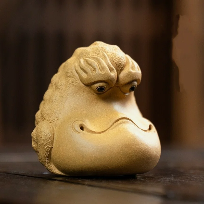 China Yixing porcelain Pottery ceramic tea Big mouth Golden Toad statue