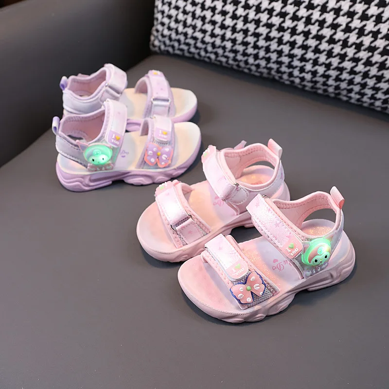 New Sandal Lights Cute Cartoon Girl Shoes Comfort Non Slip Child Shoes Exquisite Sweet Princess Shoe Versatile Daily Kid Sandals