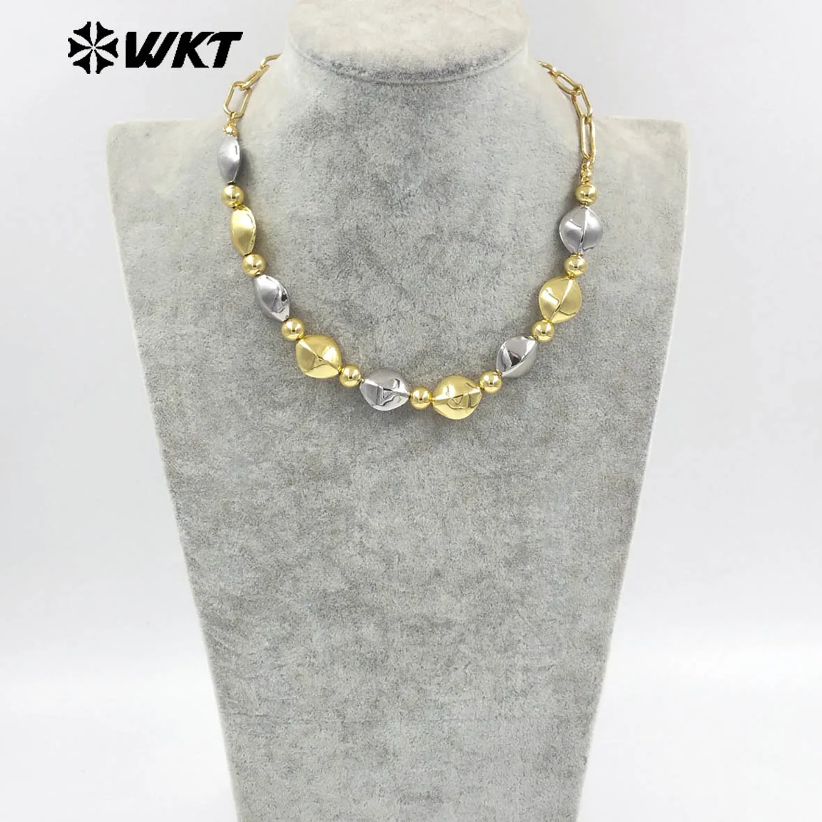 WT-JFN28 Special Design Chain Necklace With Silver And Yellow Brass Beads Necklace For Women Cocktail Party Jewelry image 5