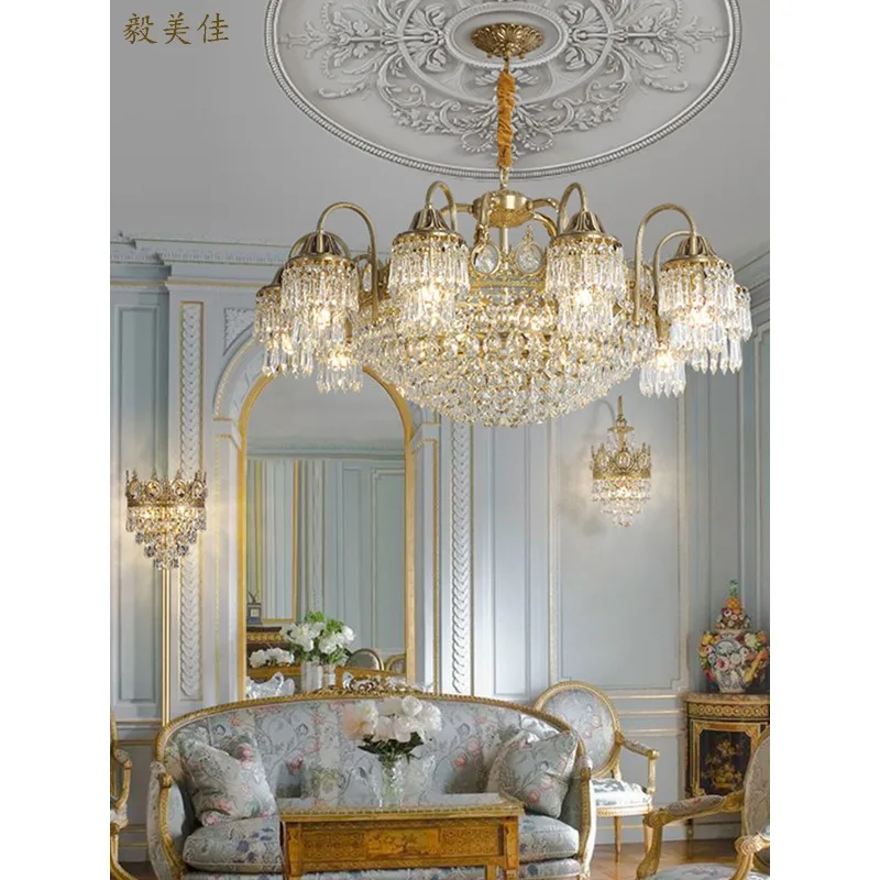 French living room crystal copper chandelier European villa bedroom study luxury atmosphere dining room entry crown full copper