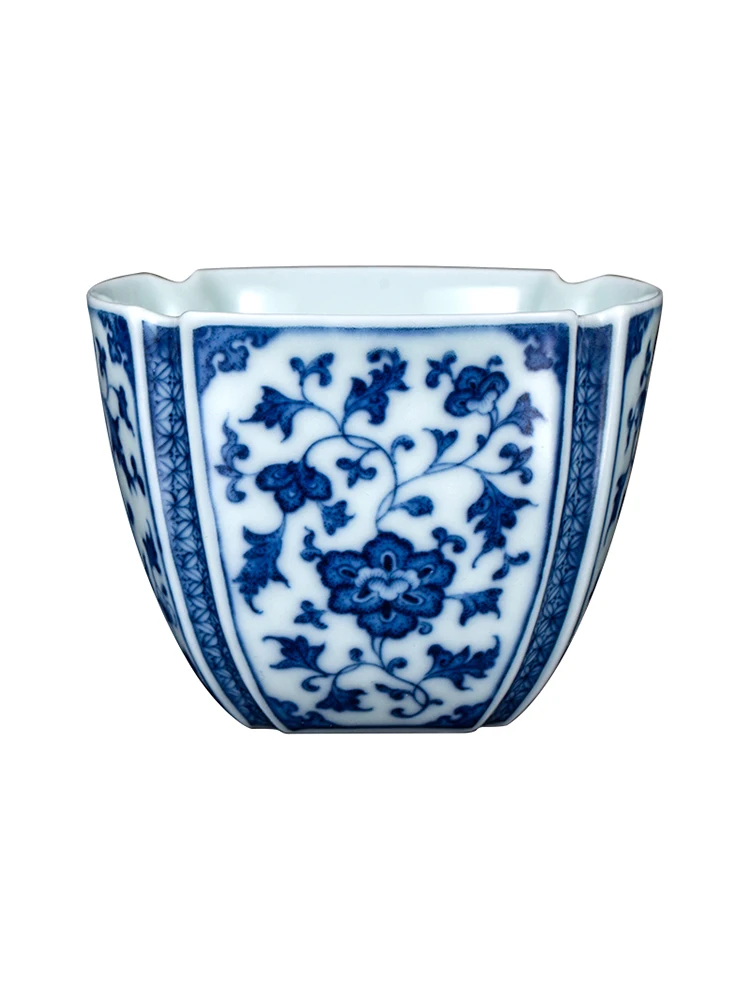 Zhongjia Ceramic Jingdezhen Chai Kiln Blue And White Dotted Crafts Entangled Branches Square Cup Kung Fu Tea Master