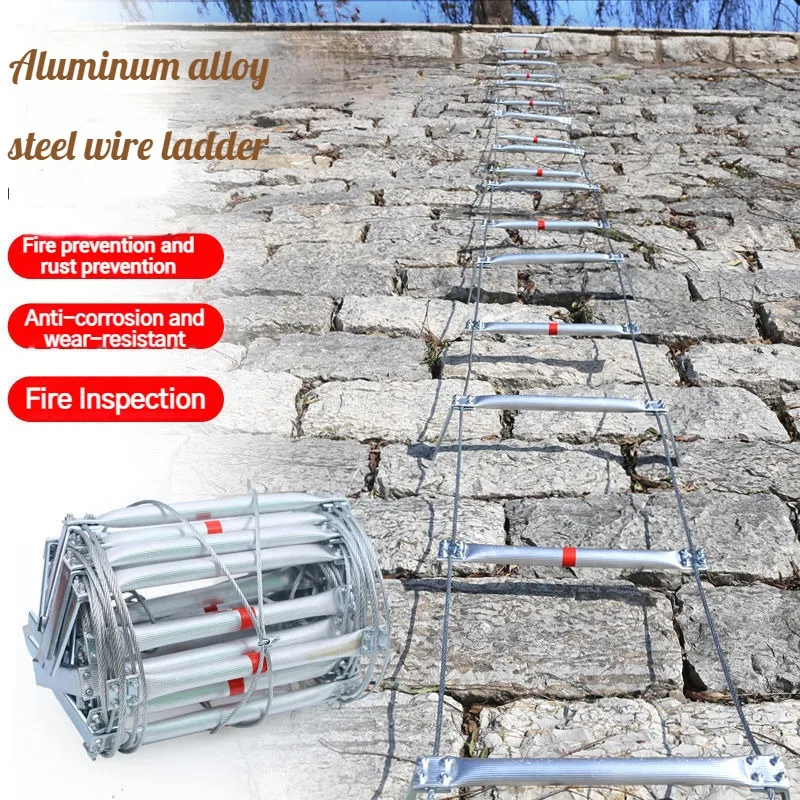 Wire rope soft ladder fire escape soft ladder aluminum alloy ladder household 20m Spacing 40  Expansion Bolts   Hooks