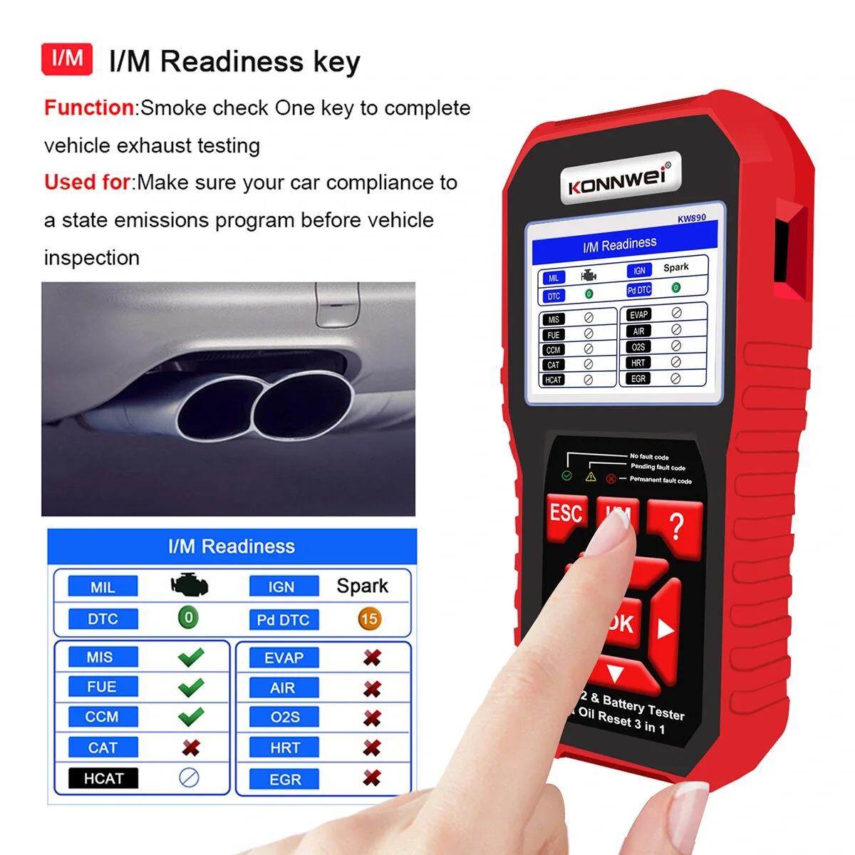 KONNWEI KW890 3in1 OBD2 12V Automotive Fault Diagnosis Scanner Instrument Battery Tester Oil Sevice Light Reset