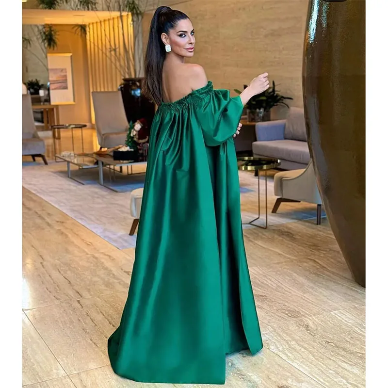 Green Elegant Strapless Evening Dress A-Line Satin Floor Length Party Prom Formal Long Red Carpet Dress For Special Occasions