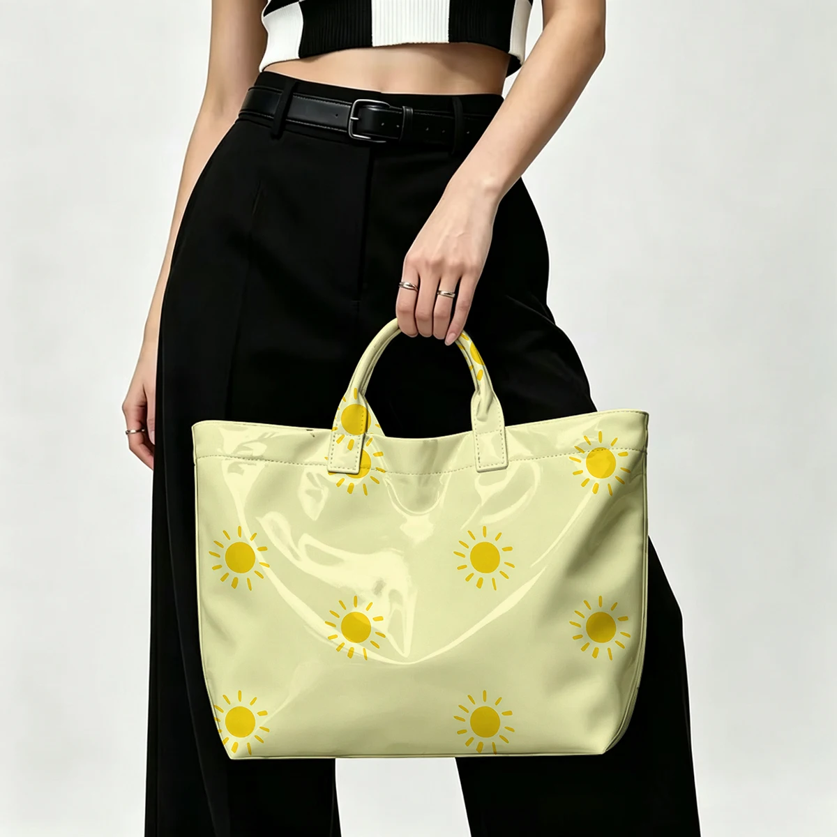 Sun pattern PVC Tote Bag Waterproof Transparent Jelly Bag Beach Bag Tote Pouch Bow Handbags Storage Bag