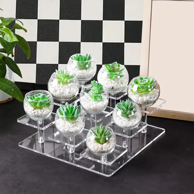 Kleurrijke Acryl Stapte Sieraden Display Stand Huishoudelijke Cosmetica Parfum Papier Kleine Plant Cup Cake Auto Model Opbergrek