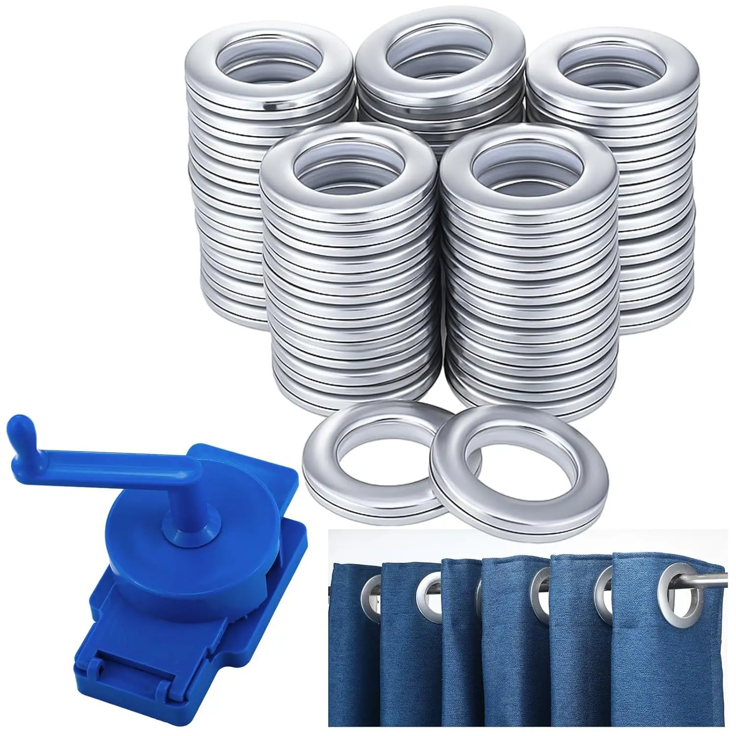 Rotary Curtain Puncher Manual Eyelet Installation Setter Grommet Tool Kit 50 Pack Curtain Grommet for Living Room DIY Accessory