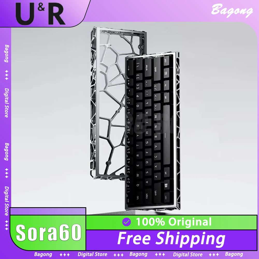 UR Studio Sora60 Mechanical Keyboard Shell CNC Aluminium Alloy Keyboard Shell Hollow Out Case GH60 PC Gamer Accessories Custom