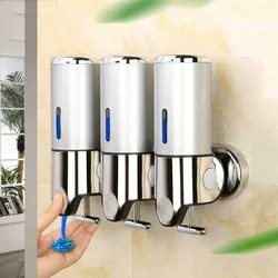 3'lü Sıvı Sabunluk Seti 500ml Duvara Monte Banyo Şampuanı Jel Dispenseri Losyon Kabı Gümüş