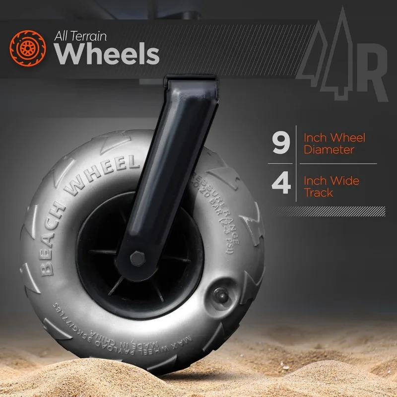 Big Wheel Beach Cart All Terrain Steel Frame Multi-Purpose Cart with 9-inch Pneumatic Tires Foldable Design STRONG AND DURABLE