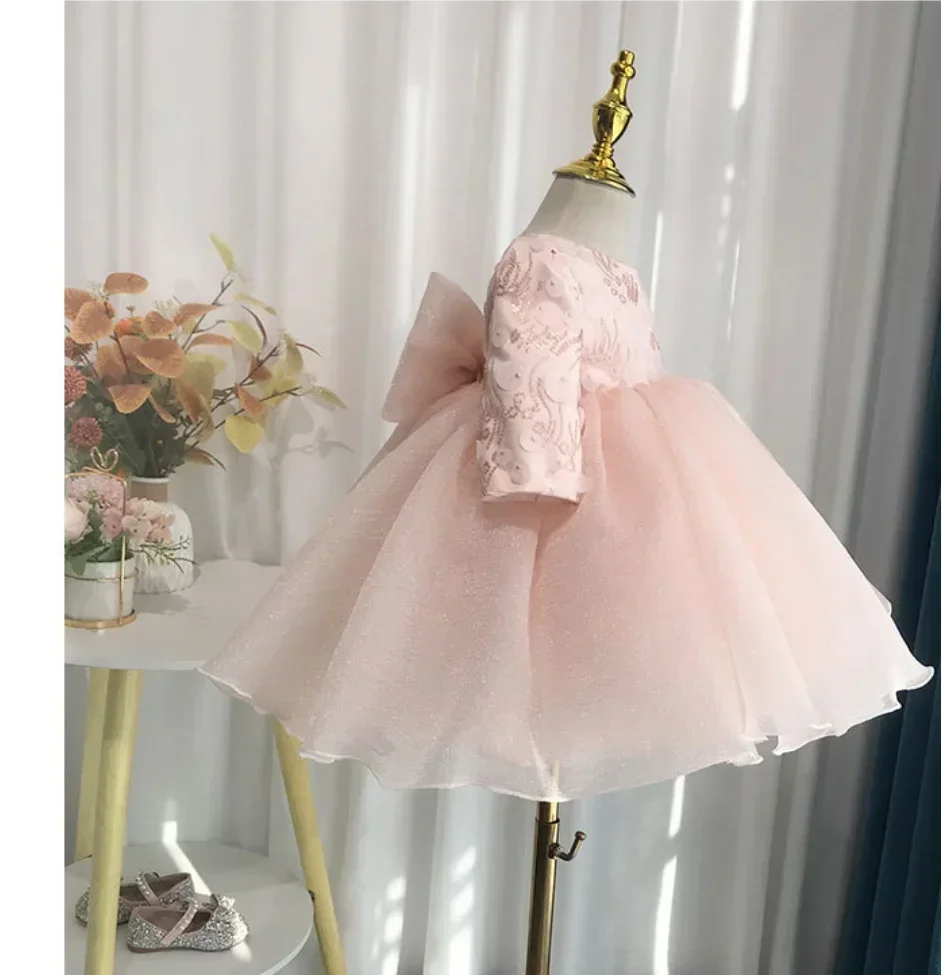 1st Birthday Baby Dress Costume Tulle Long Sleeve Princess Children Girl Dress For Party And Wedding Baptism Ball Gown Vestidos