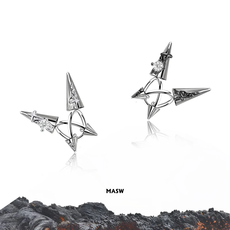 MASW Original Design Cool Trend Crystal Metal Clip Earrings For Women 2026 Trend New Modern Jewelry Fashion Accessories