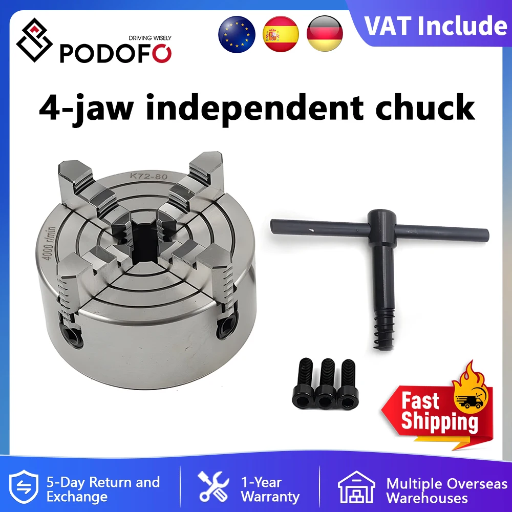 Podofo Mandrino per tornio a 4 griffe Biella Mandrino per tornitura del legno autocentrante Morsetto opzionale Utensili per mandrino manuale per mini tornio in metallo