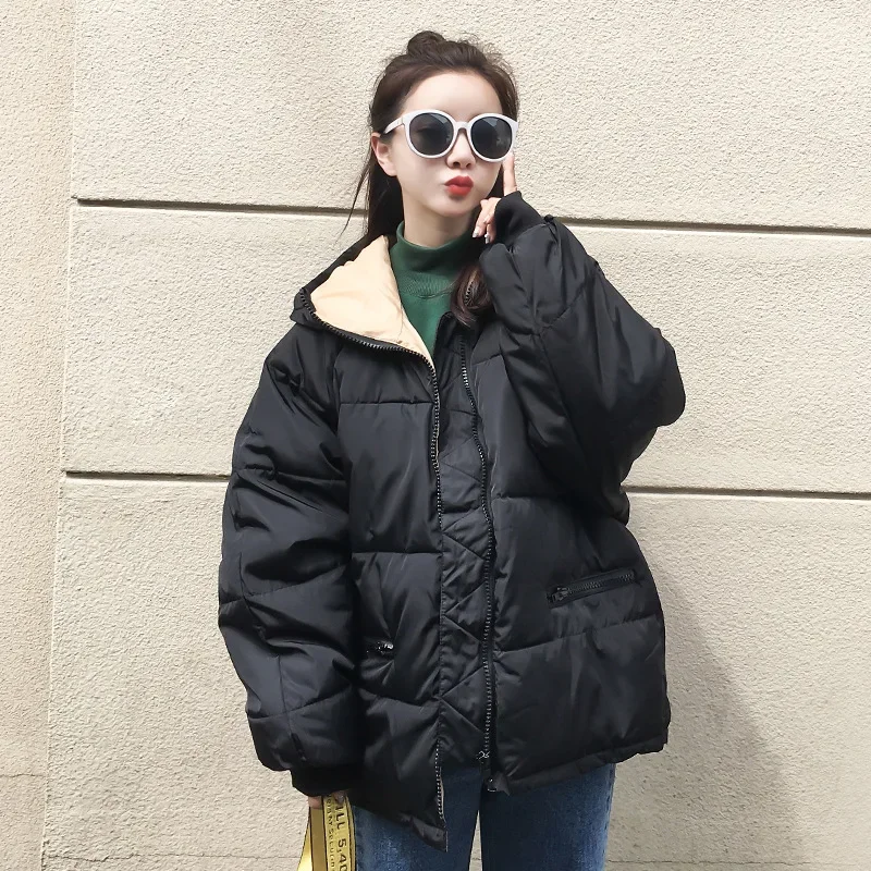 New Female Zipper Plus Velvet Plush Jacket Short Overcoat Parkas Women Hooded Warm Winter Solid Fashion Cotton Padded Jackets