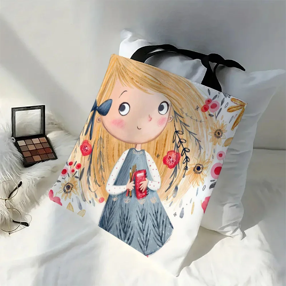 

1pc Shoulder Bag Fairy Tale World Lovely Child Shopping Bags Cute Cartoon Girl Double Print Reusable Shopper Bag Lady Handbag