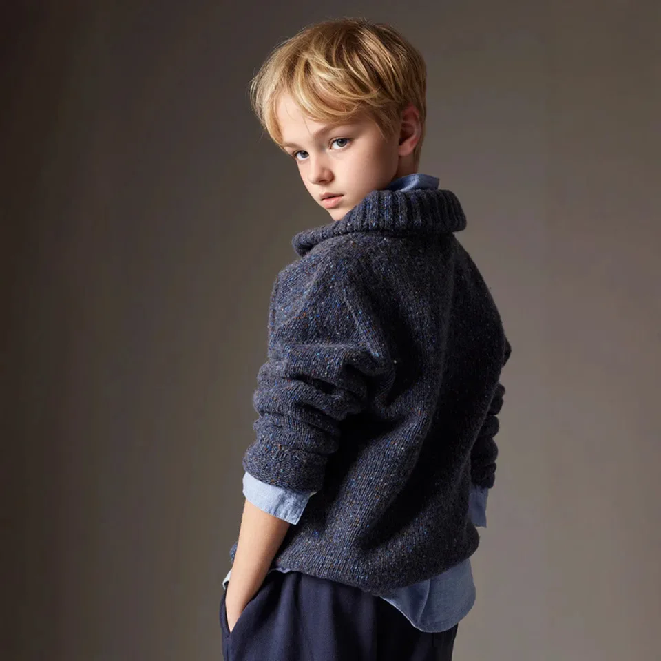 

Children's Sweater 2025 Autumn/Winter New High-Neck Solid Color Pullover Boys' Sweater Casual Warm Sweater