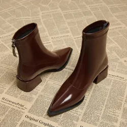 Women Ankle High Heels Chelsea Boots Pointed Toe Shoes Designer Pumps Winter 2024 New Brand Shoes for Woman Motorcycle Boots