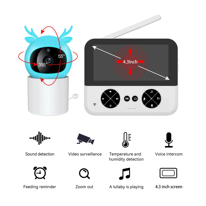4.3inch Monitor 720P Wireless Video Baby Monitor Intercom Baby Nanny Security Camera VOX Mode Temperature Monitoring Babysitter