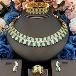 JRH Gold Plated Copper Zircon Jewelry Set Luxury Necklace Bracelet Earrings Ring High-End for Women Celebration