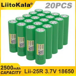 LiitoKala-rechargeable lithium-ion battery for flashlight, power tools, flashlight, headlamp, Lii-25R, 2500mAh, 18650 V