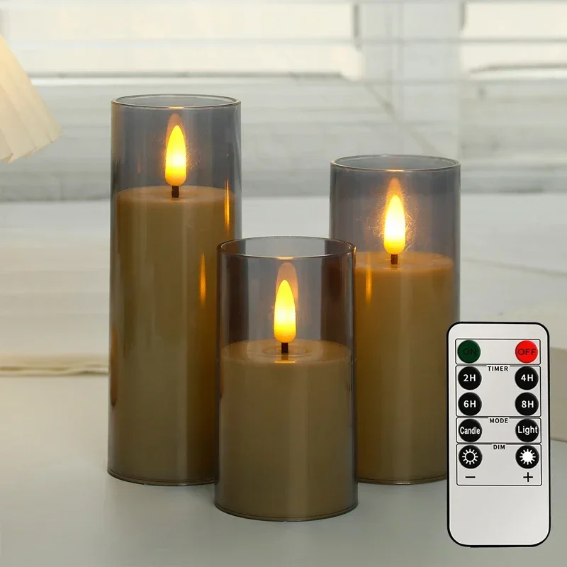 Elektronische LED-Kerzen, Licht, flammenloser Ferntimer, flackernde Lampe, klares Acrylglas, batteriebetrieben, für Hochzeit, Party, Weihnachten