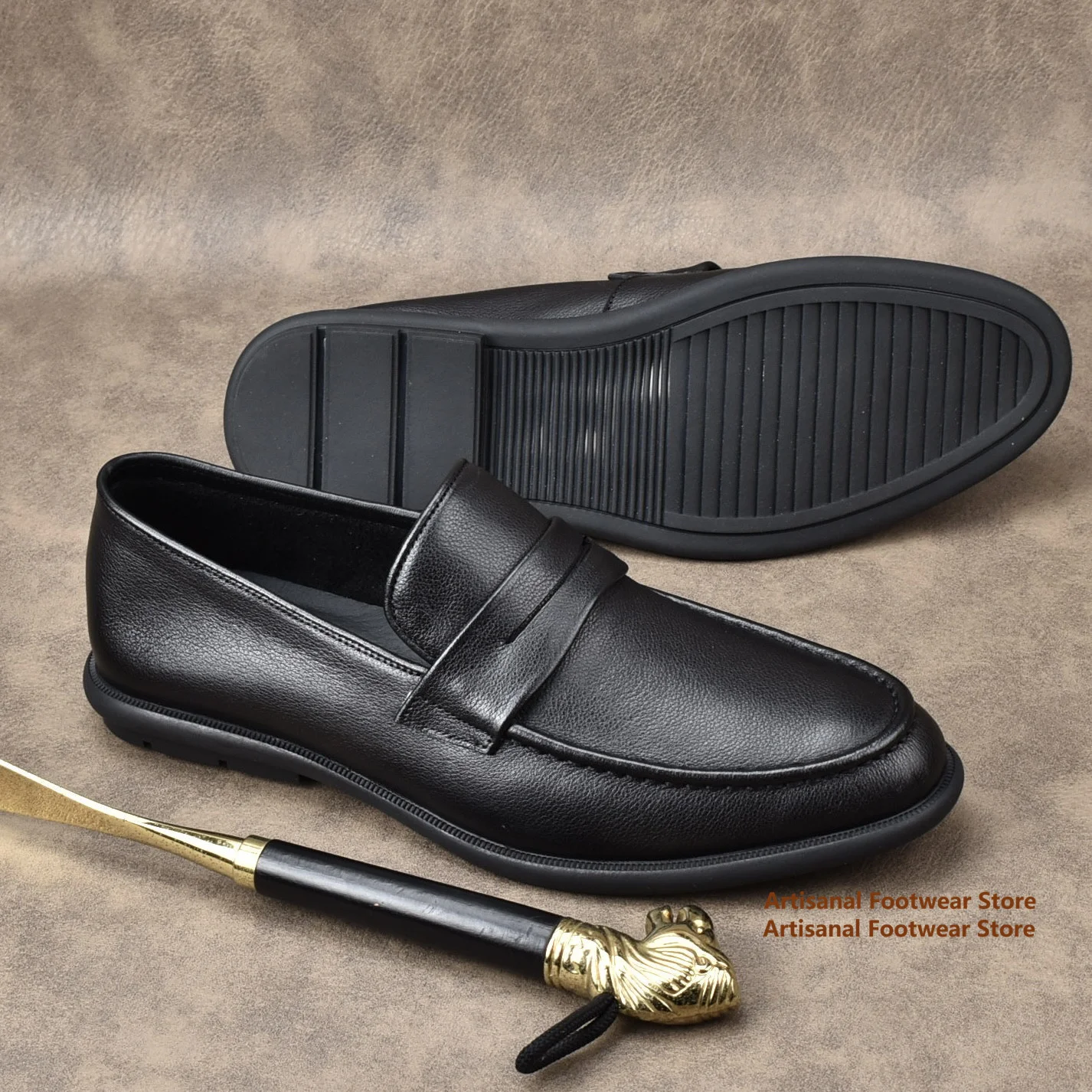 Black Leather Men's Loafers Soft Leather Soft Sole Casual Shoes Breathable Driving Leather Shoes Summer Trendy Men's Shoes