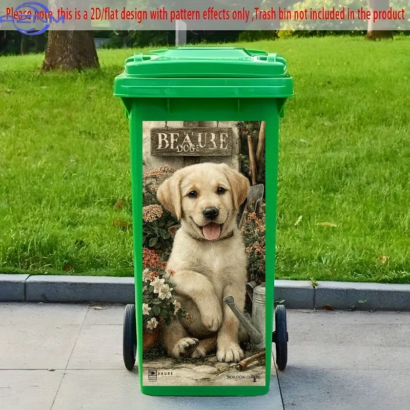 1pc 2D Flat Trash Can Sticker, Labrador Dog Pattern Decal, Creative Garbage Bin Sticker, Suitable for Outdoor Trash Cans and W