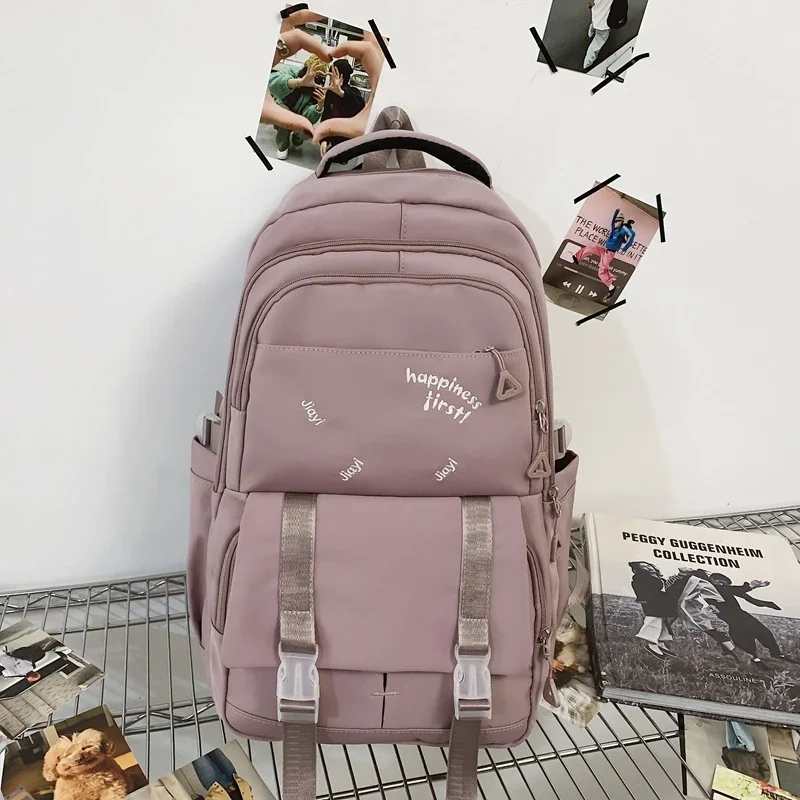 

Zipper Leisure Soft School Bags Large Capacity Nylon 2024 High Quality Backpack Handle College Style Solid Color School Bags