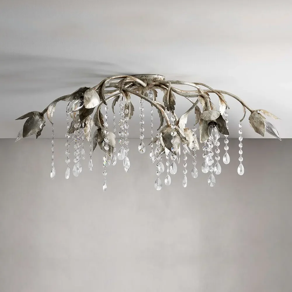 American Simple Study Retro Silver Flower Flush Mount  Medieval French Style for Living Room Bedroom Restaurant