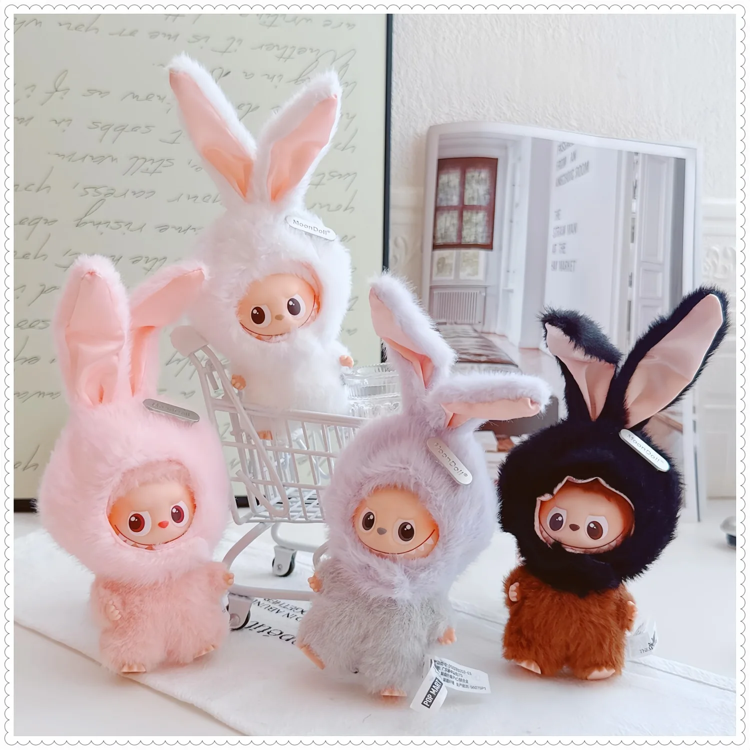 10 cm Mini Labubu 4e generatie 4.0 Heart Code Series 2-delige casual preppy gebreide set Retro speelse rode geruite overall met tee-set