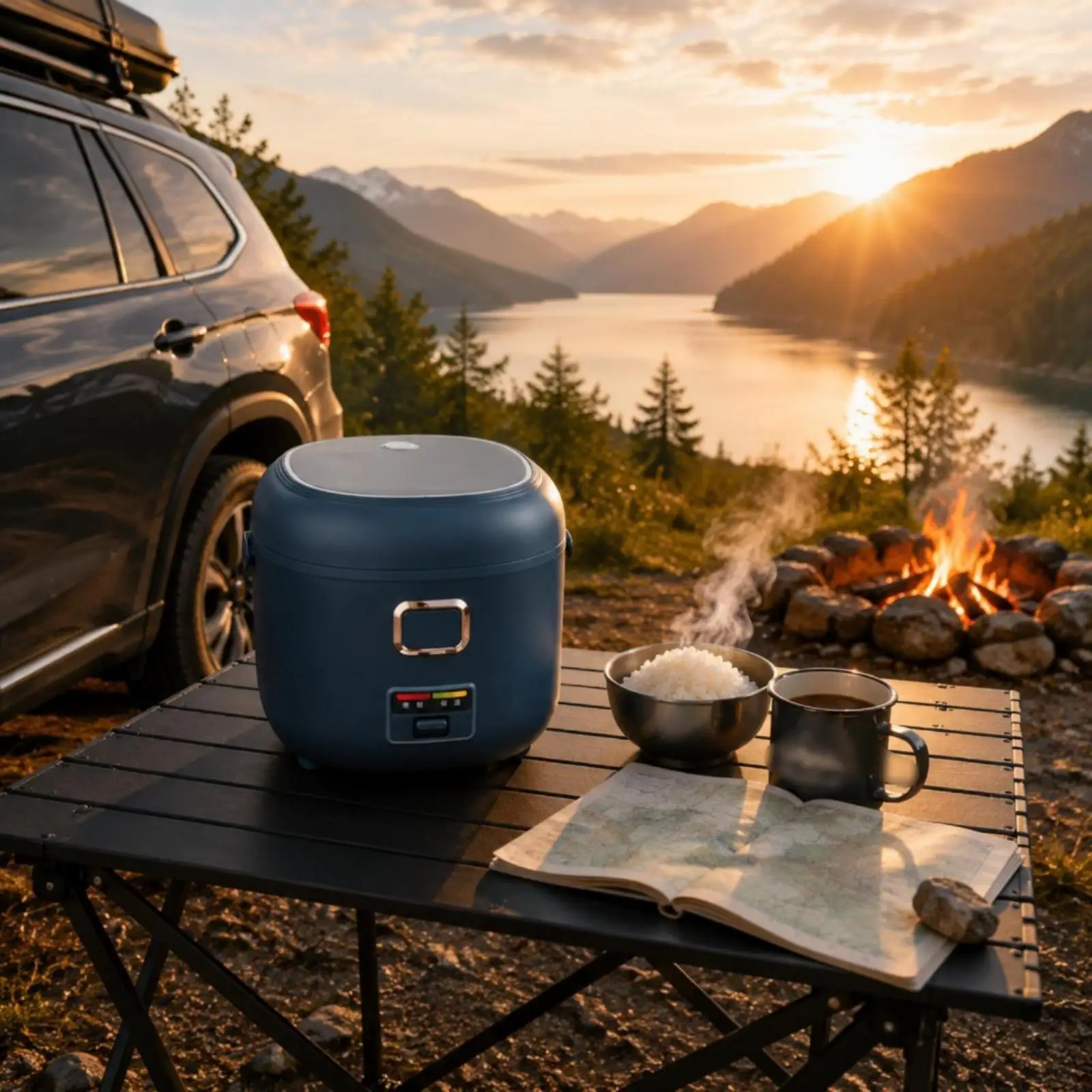 Portable Rice Cooker Road Trips Compatible Rice Cooker Compact Small Appliance Car, Truck, Road Trips