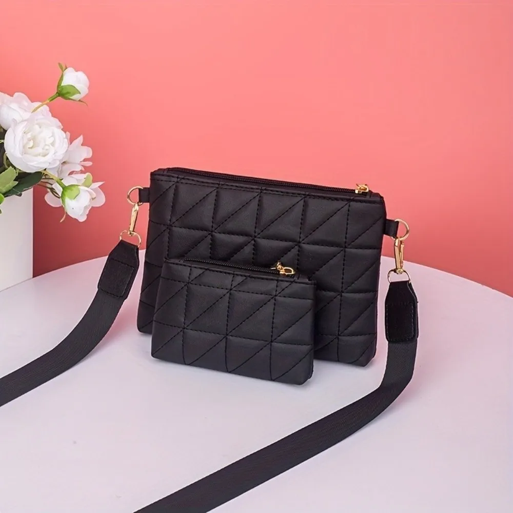 2Pcs Practical PU Leather Phone Bag Wallet Solid Color Quilted Design Mini Clutch Bag Multi-functional Storage Bag Daily Use