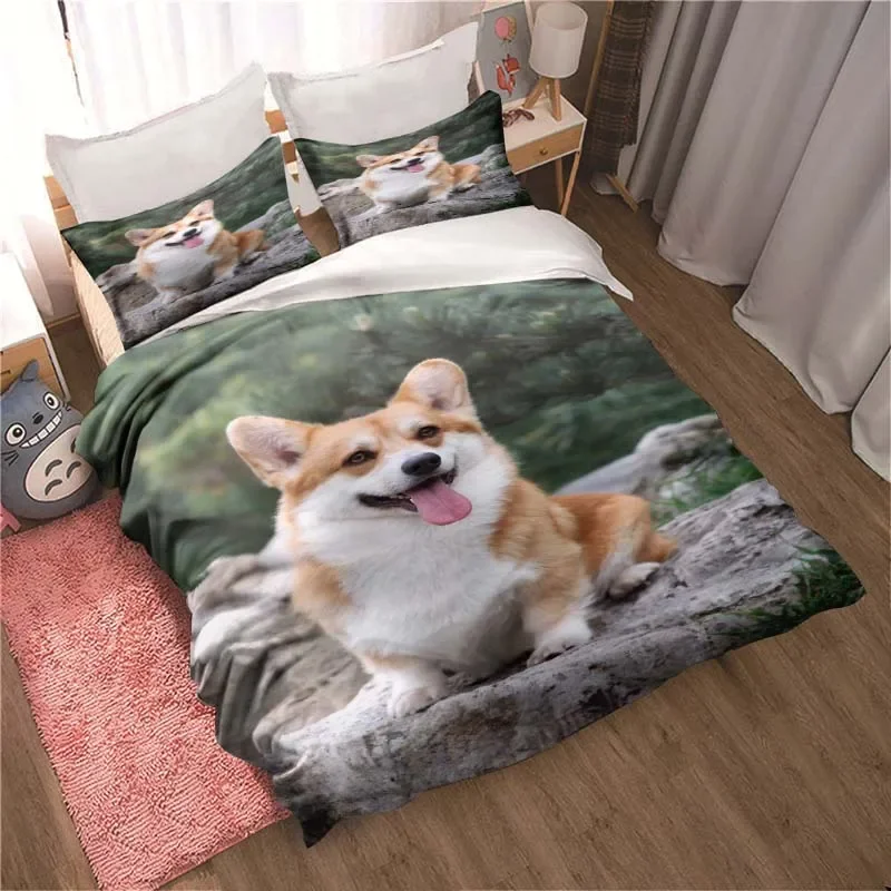 

3D printed lovely dog quilt cover pillowcase, Husky bedroom home decor three-piece set, beautiful bedding, birthday present