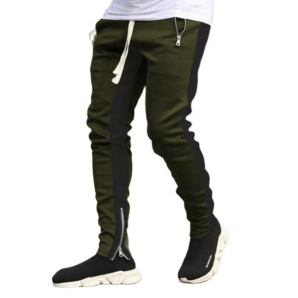 Pantalon de jogging à double poche pour homme, pantalon de sport décontracté, pantalon de course à pied, fermeture éclair à jambe longue, taille