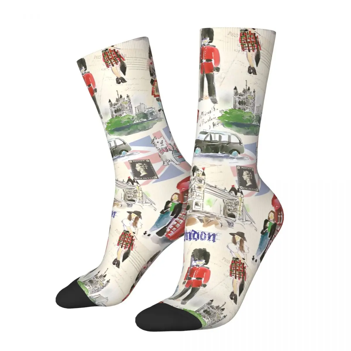 Crazy compression Old London Sock for Men Vintage Quality Pattern Crew Sock Novelty