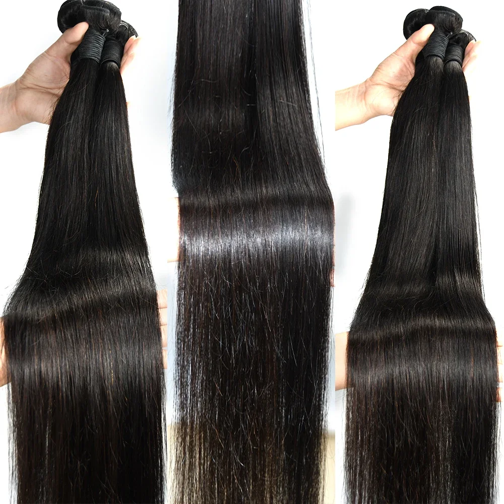 Pacotes longos e grossos de cabelo reto para mulheres, extensões de cabelo, Pacotes indianos de cabelo cru, 100% cabelo humano, 30 in, 32 in, 38 in, 40 in