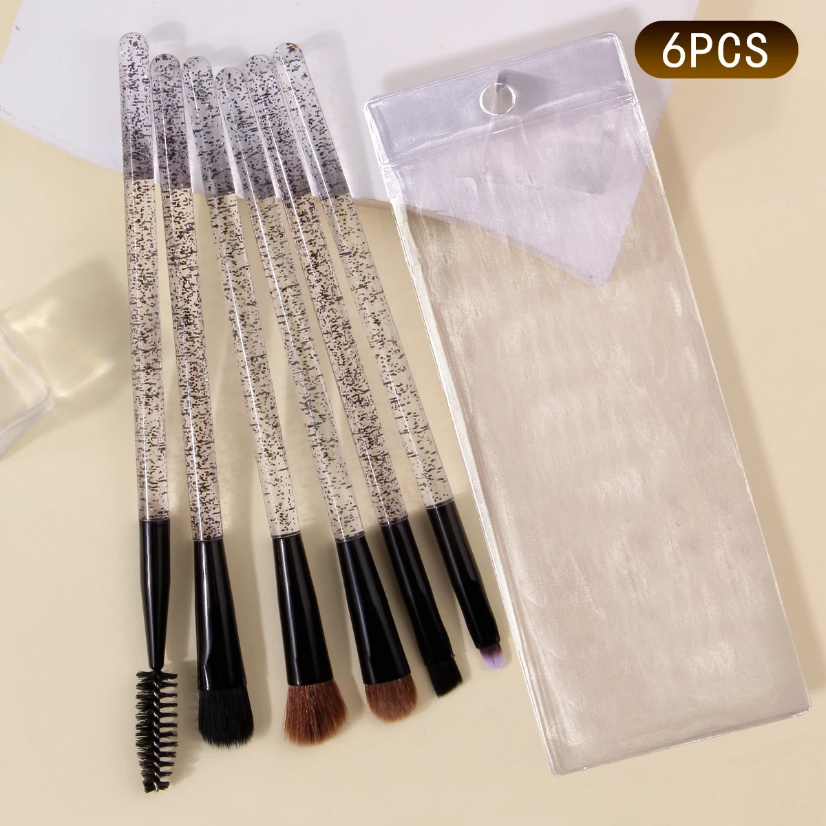 6 قطع من فرشاة ظلال العيون الرائعة ذات المقبض اللامع، وفرشاة الماسكارا، وفرشاة التلطخ ومجموعة فرش مكياج العيون + حقيبة تخزين PVC