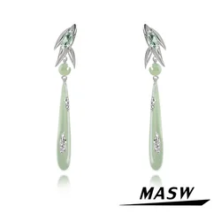 MASW Original Design Spring Summer Style Fresh Sense Bamboo Shape Green Drop Earrings For Women Girl Gift Trend Jewelry