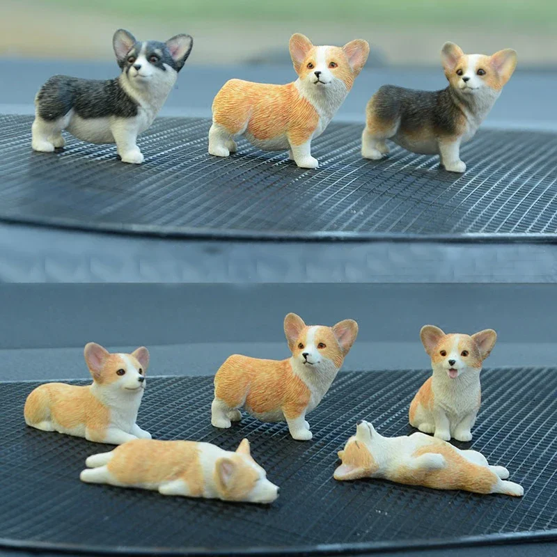 Mini decoración de coche Corgi, artesanías de resina, decoración de escritorio para perros, decoración de simulación para hornear pasteles, accesorios Kawaii