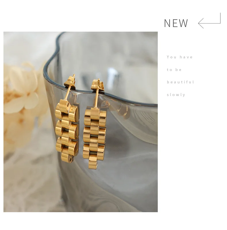 Uhr Kette Ohrringe Schmuck Edelstahl Ohrringe Kreative Schmuck Damen Mode Zubehör Persönlichkeit Trend Großhandel – Detail 9