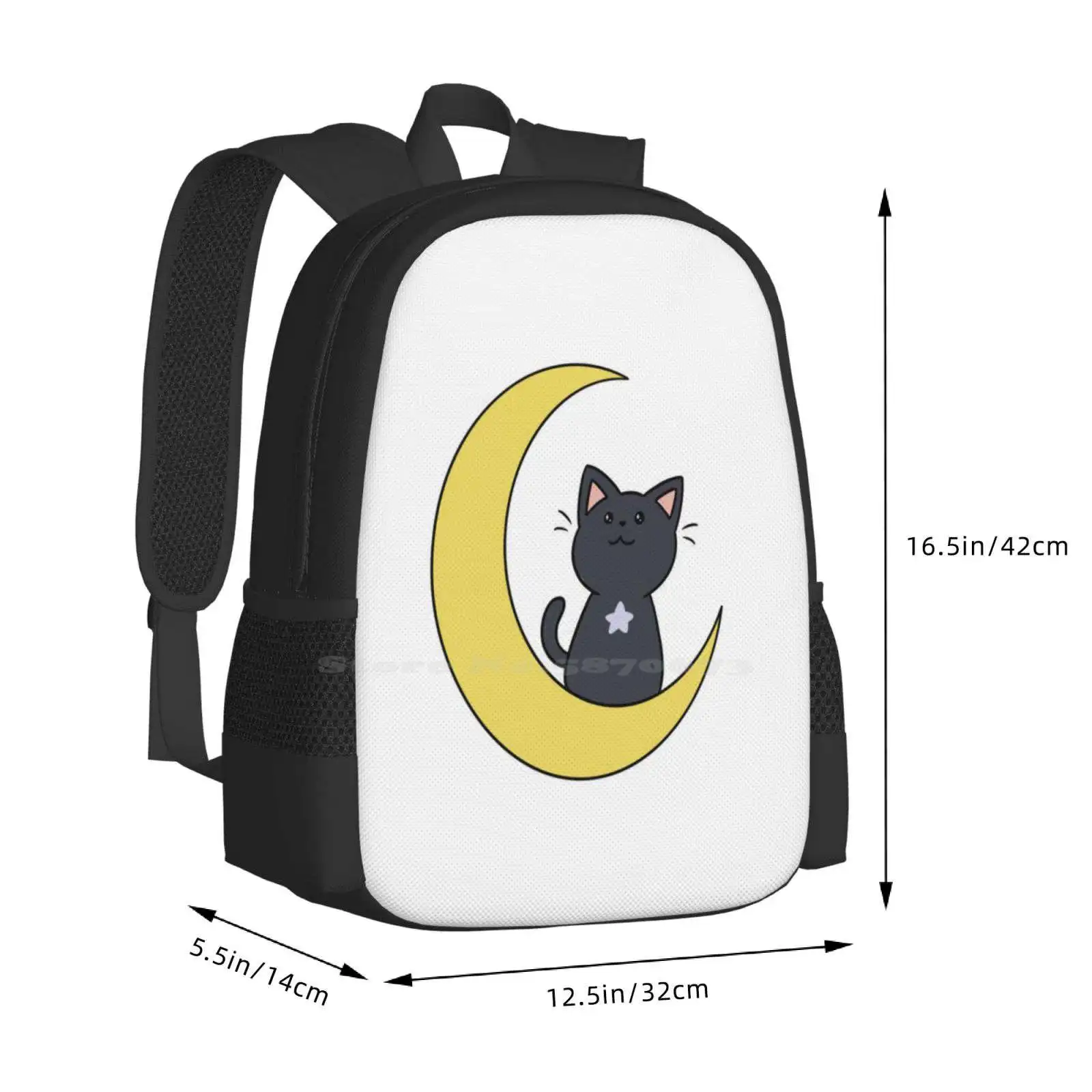 Moon Kitty Hot Sale Schoolbag Backpack Fashion Bags Moon Cat Kitty Star Doodle Kitten image 3
