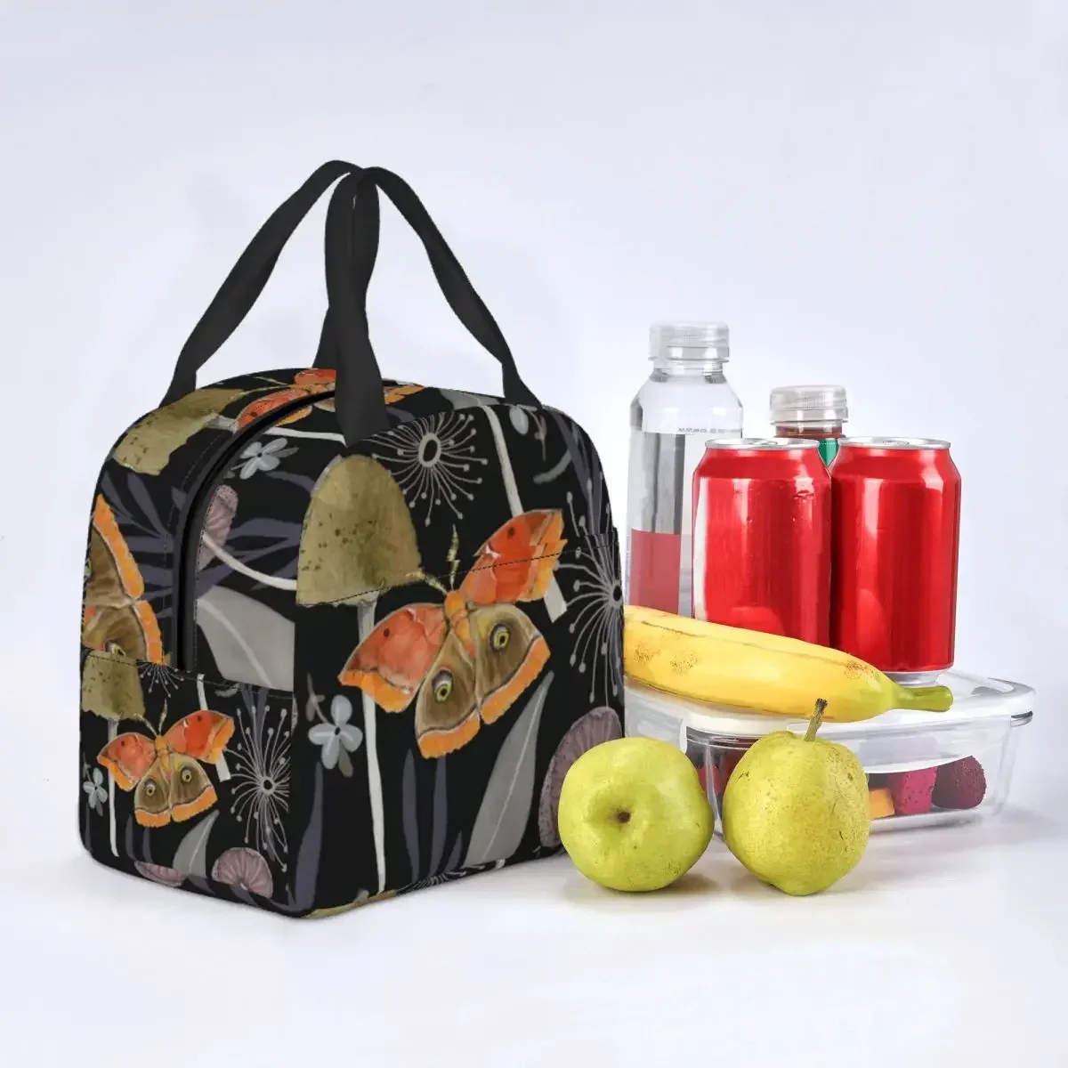 Midnight Moth Psychedelic Lunch Bags Portable Insulated Oxford Cooler Thermal Cold Food Picnic Tote for Women Kids