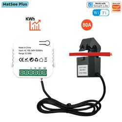 Smart Life WiFi Energy Meter 80A with Clamp CT App KWh Power Consumption Monitor Electricity Statistics 110V 240V 50/60Hz