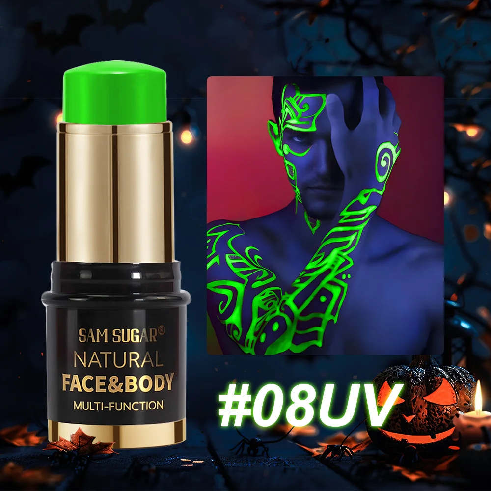 Dwanaście kolorowych fluorescencyjnych farb UV w sztyfcie do twarzy i ciała na imprezy, Halloween, rave, makijaż dla dorosłych i nastolatków, straszny neonowy efekt świecenia, prezent.