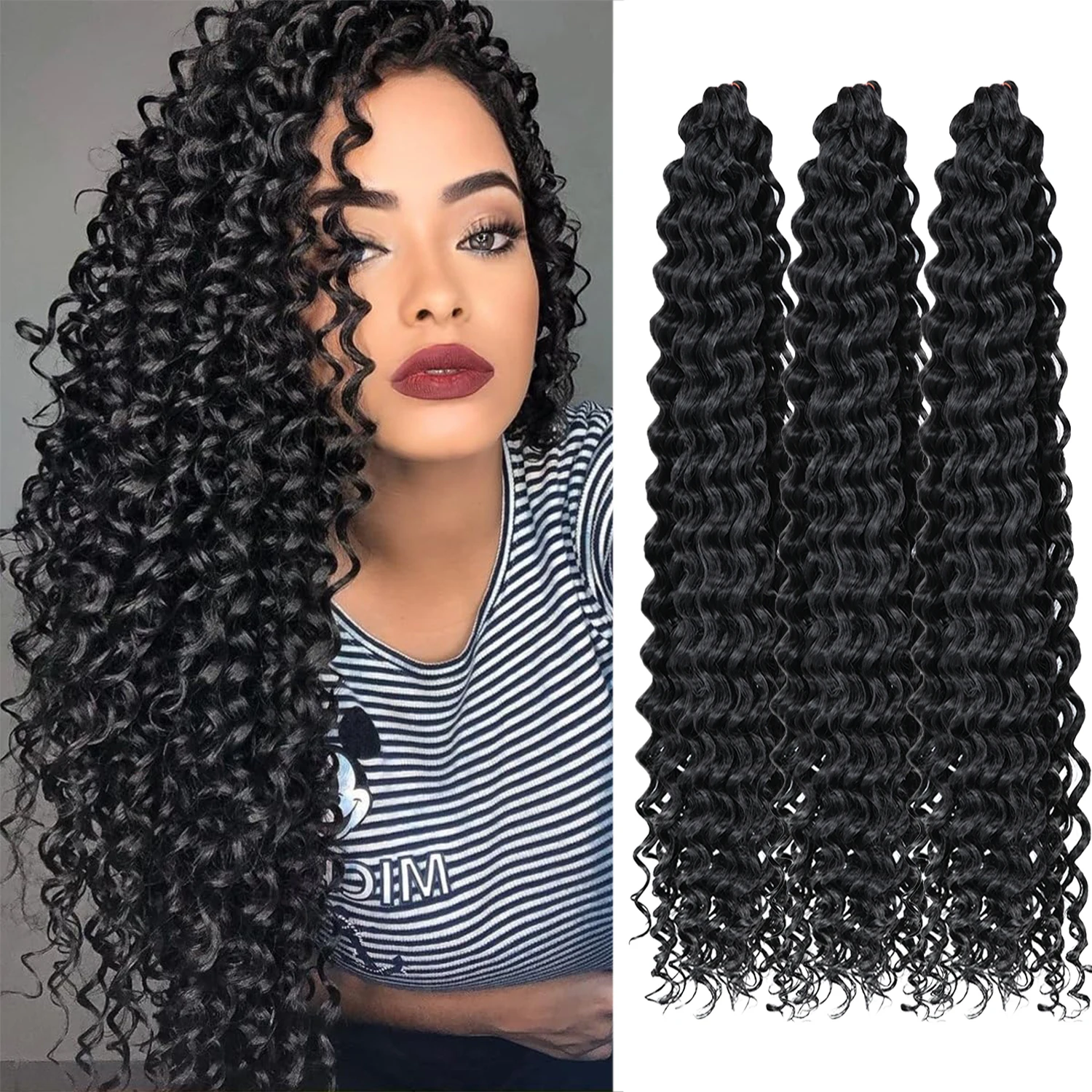 Synthetic Deep Wave Crochet Curly Hair 28 Inch Twist Braid Hair Ombre Blonde Brown Water Wave Braiding Hair Extension